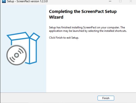 ScreenPact Setup Wizard showing installation completed successfully