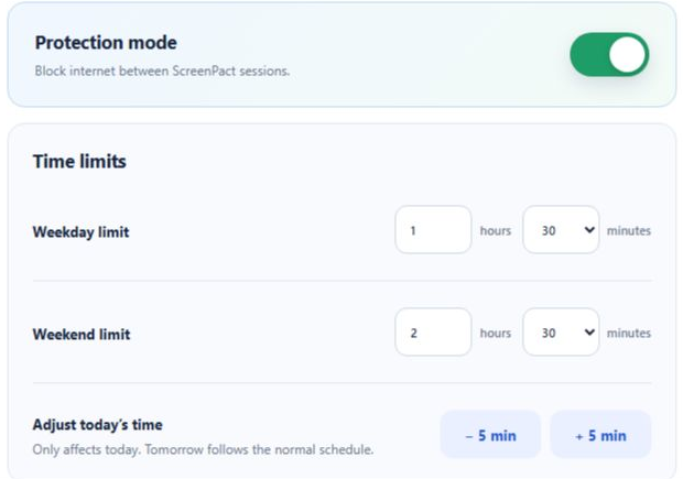 Preserved ScreenPact protection and family time settings