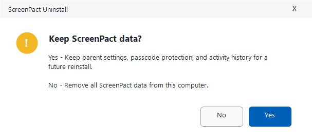 Keep data or delete all data choice