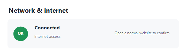 Windows network status showing internet access after uninstall