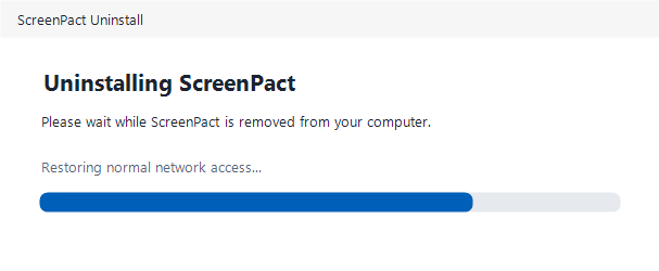 ScreenPact uninstall progress while normal network access is restored