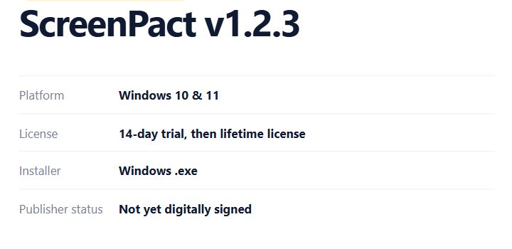 ScreenPact update version and Windows installer details