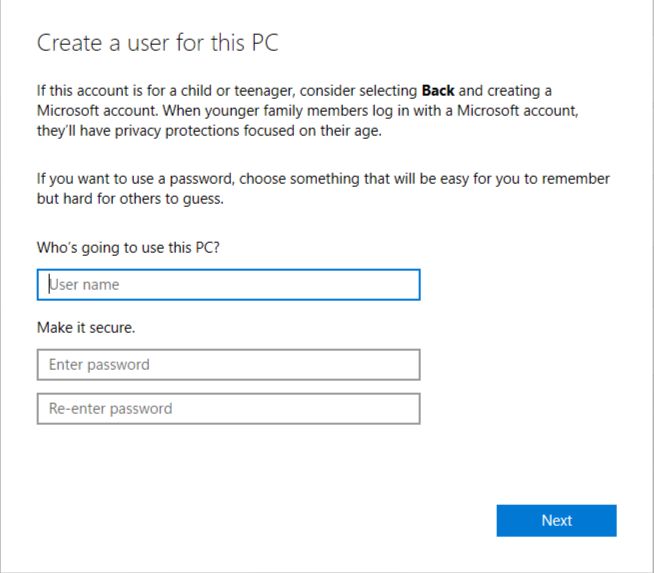 Windows Other users page and Add account flow